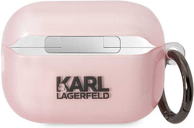 Karl Lagerfeld Ikonik Choupette Hülle Silikon mit Haken in Rosa Farbe für Apple AirPods Pro 2