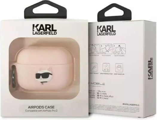 Karl Lagerfeld Choupette Head 3D Hülle Silikon mit Haken in Rosa Farbe für Apple AirPods Pro 2