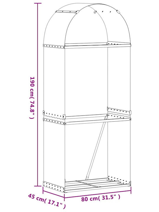 vidaXL Μεταλλικό Ράφι Αποθήκευσης Ξύλων 80x45x190cm Γκρι
