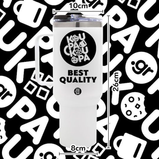 Koupakoupa Bts Signs Becher mit Griff Thermosflasche Rostfreier Stahl BPA Frei 1.2lt Braun mit Stroh und Handgriff