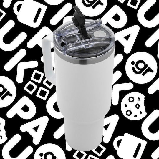 Koupakoupa Bts Signs Becher mit Griff Thermosflasche Rostfreier Stahl BPA Frei 1.2lt Braun mit Stroh und Handgriff