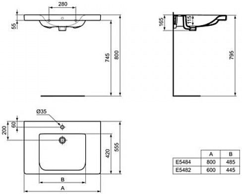 Ideal Standard Connect Deasupra Blatului Chiuvetă Porțelan 80x55cm Alb