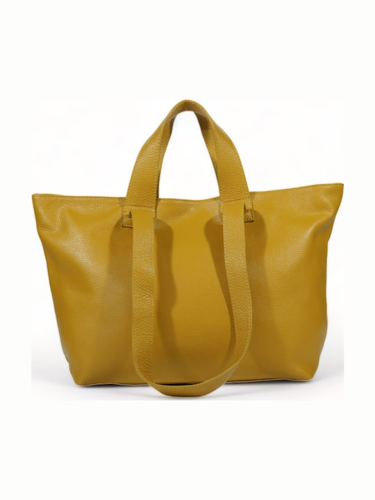 Leather Women's Bag Shopper Shoulder Yellow