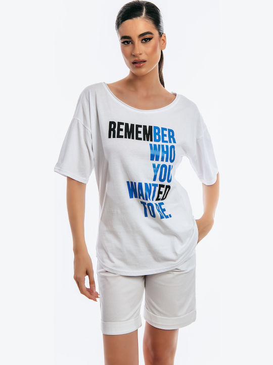 Women's Blouse Cotton Short Sleeve Blue