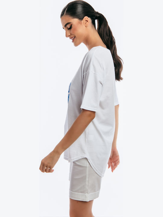 Women's Blouse Cotton Short Sleeve Blue