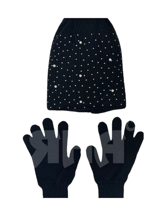 Kitti Kids Beanie Set with Scarf & Gloves Knitted Black