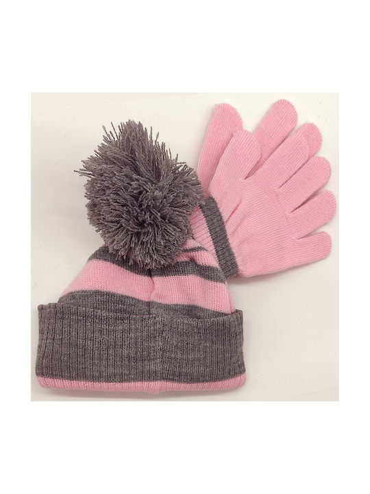 Gift-Me Kids Beanie Set with Gloves Knitted Pink