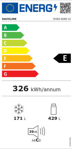 Davoline Ψυγείο Ντουλάπα 600lt Total NoFrost Υ190.5xΠ91xΒ69εκ. Inox D4SS 608D IX