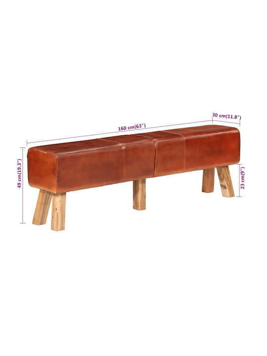 Dining Room Genuine Leather Bench Coffee 160x30x49cm