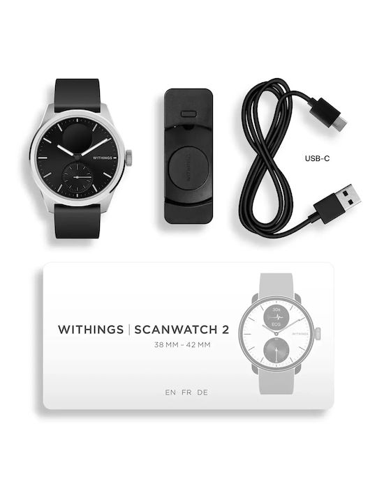 Withings ScanWatch 2 Stainless Steel 42mm Αδιάβροχο με Παλμογράφο (Μαύρο)