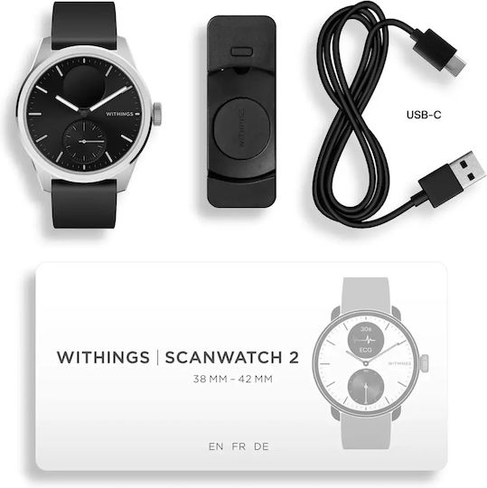 Withings ScanWatch 2 Неръждаема стомана 42мм Водоустойчив с Пулсомер (Черно)