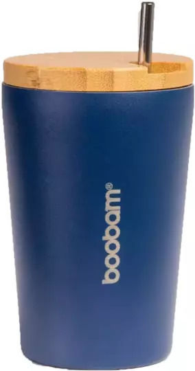 Boobam Cup Ποτήρι Θερμός Ανοξείδωτο 350ml Μπλε με Καλαμάκι