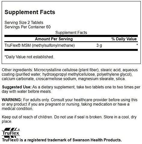 Swanson MSM 1500mg Supplement for Joint and Bone Health 120 Tablets