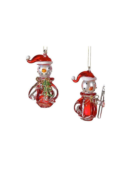Set Snowman Glass Christmas Tree Ornaments Red 8cm 2 Pieces