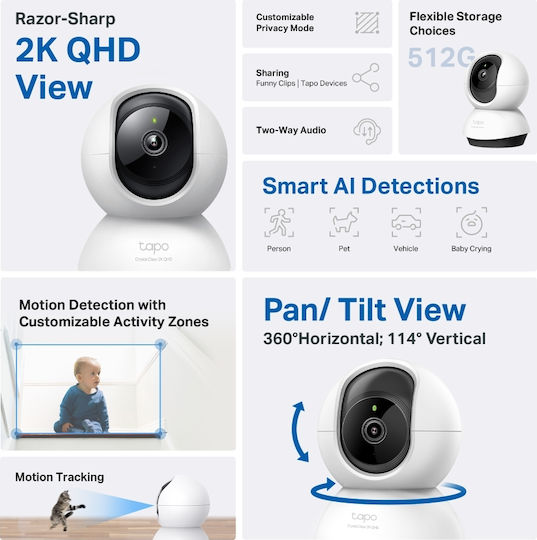 TP-LINK Tapo C220 v1 IP Surveillance Camera Wi-Fi Full HD+ 4MP with Two-Way Communication and Lens 4mm
