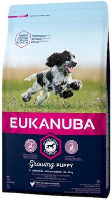 Eukanuba Growing Puppy Medium Breed 3kg Hrană Uscată pentru Cățeluși de Rase Medii cu Pui