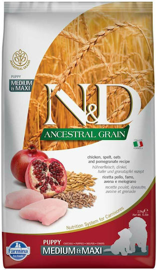 Farmina Ancestral Grain Chicken & Pomegranate Puppy Medium 12kg Dry Food with Few Grains for Medium Breed Puppies with Chicken and Pomegranate