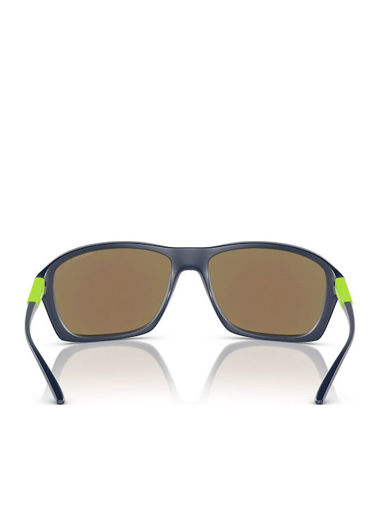 Men's Sunglasses with Horn-Rimmed Frame Matte Blue Mirror