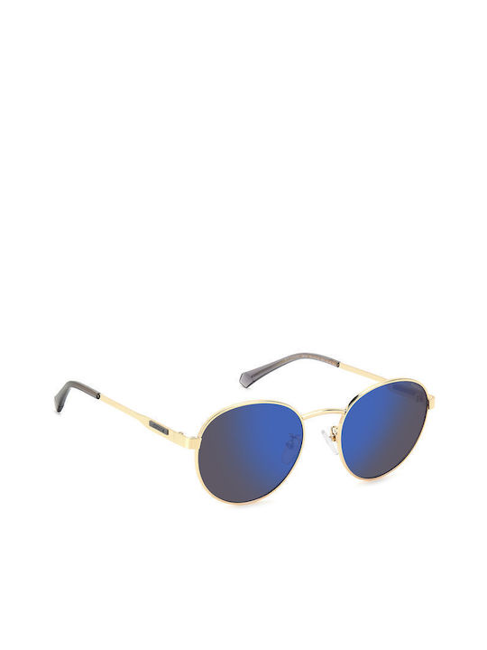 Polaroid Men's Sunglasses with Gold Metal Frame and Blue Polarized Mirror Lens PLD 2144GSX J5G