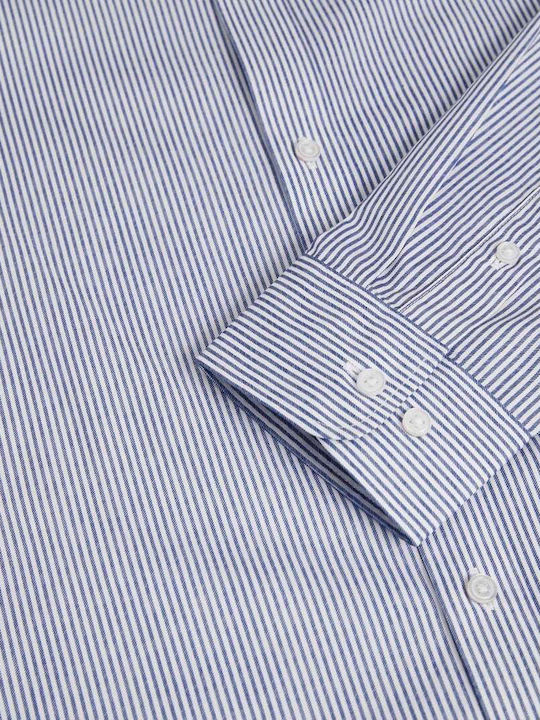 Langärmlig Baumwolle Hemd Gestreift Medieval Blue Stripe