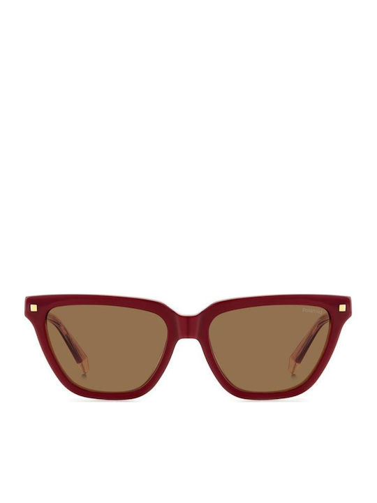Polaroid Damenträger Sonnenbrille mit Burgundisch Horn umrandetem Rahmen und Braunen Gläsern PLD4157/S/X LHF/SP