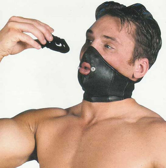 Naughty Toys BDSM Mask Bondage Leather Harness Hood with Ball Gag in Black Color