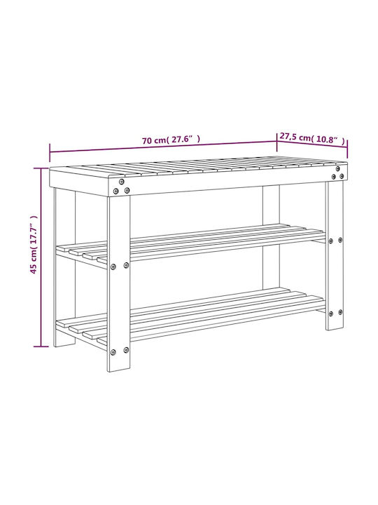 Bamboo Shoe Organizer with 2 Shelves Beige 70x27.5x45cm