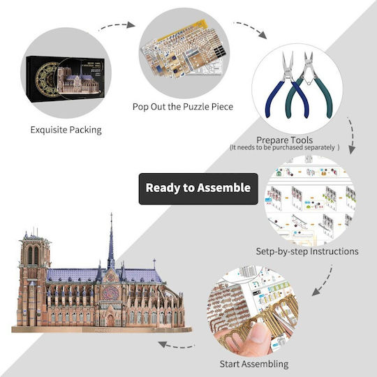 Piececool Jucărie de Construcție din Metal Notre-dame De Paris pentru Copii 14++ Ani