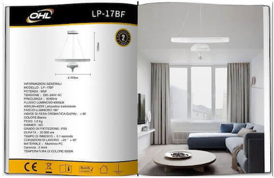 LED Κρεμαστό Φωτιστικό Λευκό 45x120εκ. LED Κρεμαστό Φωτιστικό Λευκό 45x120εκ.