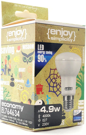 Elvhx LED Bulb 7.3W 80mm for Socket E27 and Shape R80 Cool White 800lm