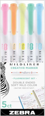 Zebra Design Markers Fluorescent Set 5pcs