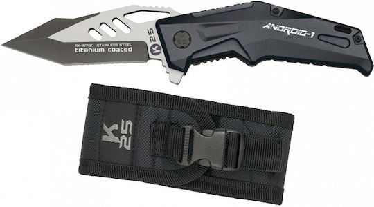 K25 Predator II Pocket Knife Black with Blade made of Stainless Steel 9.3pcs with Sheath