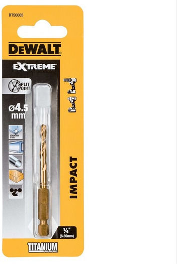 DEWALT Extreme Τρυπάνι Τιτανίου με Εξάγωνο Στέλεχος για Μέταλλο 4.5mm