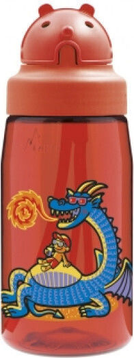 Laken Kids Water Bottle Dragon Plastic with Straw Non Spill Red 450ml