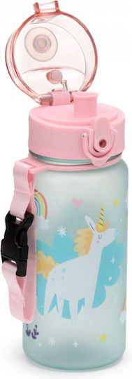 Puckator Pop Top Kids Water Bottle Unicorn Plastic with Straw 350ml