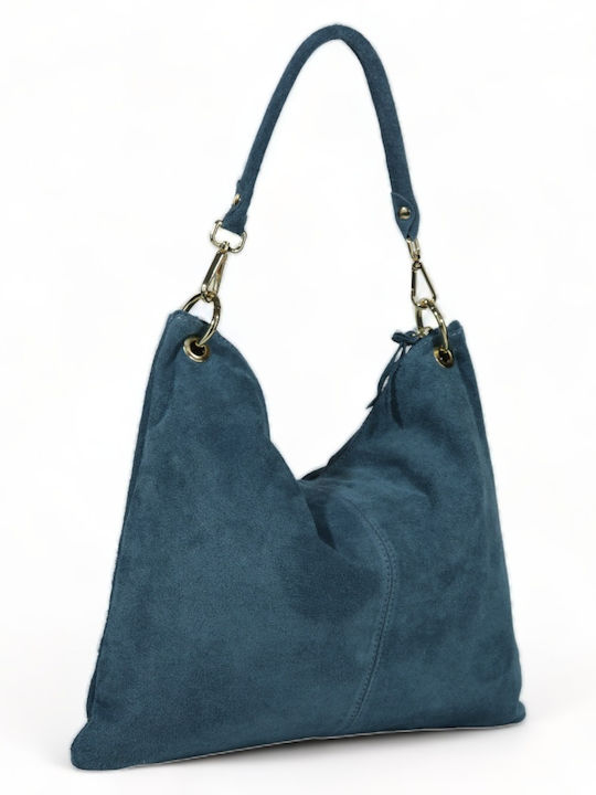 Leder Damentasche Schultertasche Petrol Blau