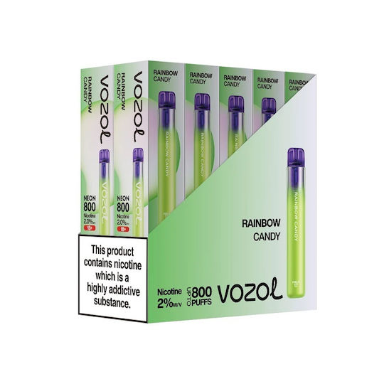 Vozol Neon Ηλεκτρονικό Τσιγάρο μιας Χρήσης 800 Εισπνοών Rainbow 2ml 20mg Πράσινο