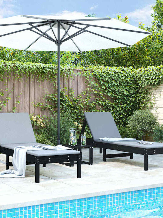 Deckchair Wooden Black 2pcs 199.5x60x74cm.