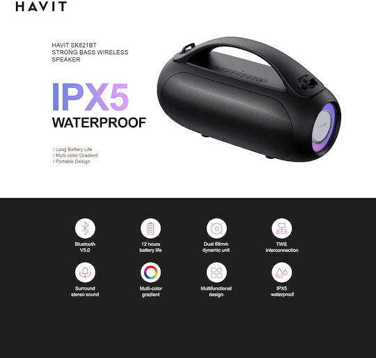 Havit SK821BT Ηχείο Bluetooth 8W με Ραδιόφωνο και Διάρκεια Μπαταρίας έως 12 ώρες Μαύρο