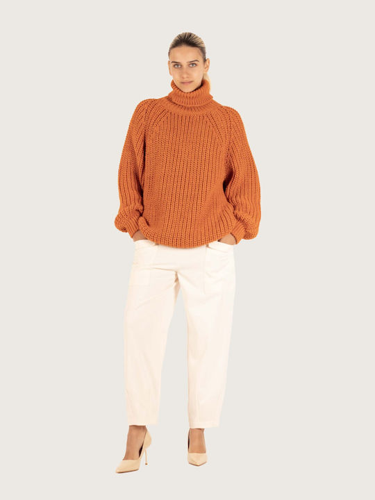 Innocent Long-sleeved Women's Pullover Turtleneck Orange