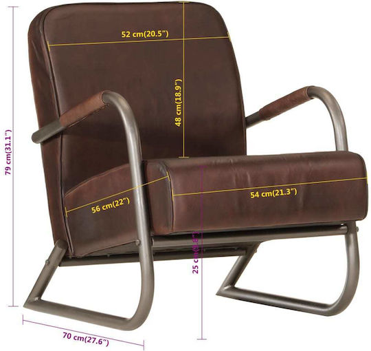 Armchair from Genuine Leather Coffee 60x70x79cm