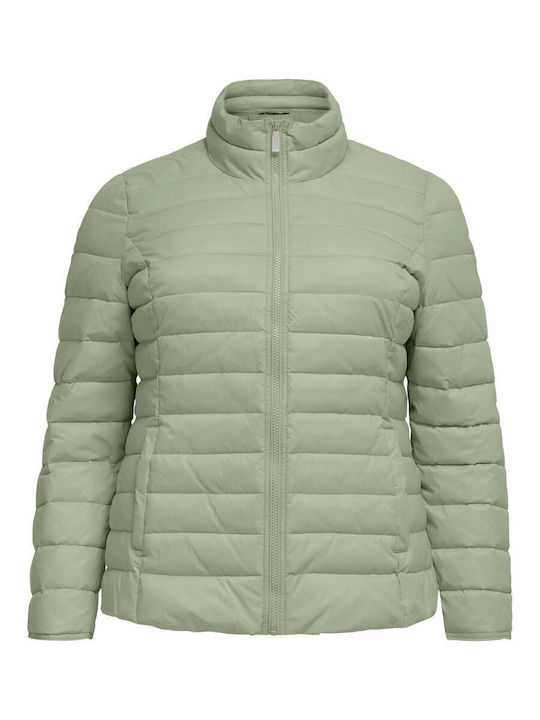 Solid Κοντό Γυναικείο Puffer Μπουφάν για Χειμώνα Olive Green