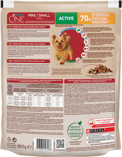 Purina One Mini Active 0.8kg Dry Food for Small Breed Dogs with Chicken and Rice