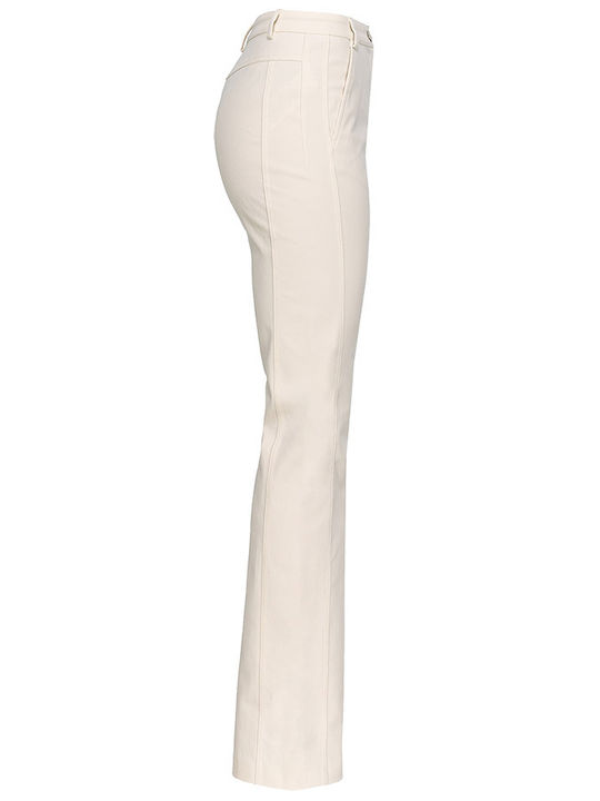 Petreo Women's High-waisted Fabric Trousers Flared Slim Fit Ecru