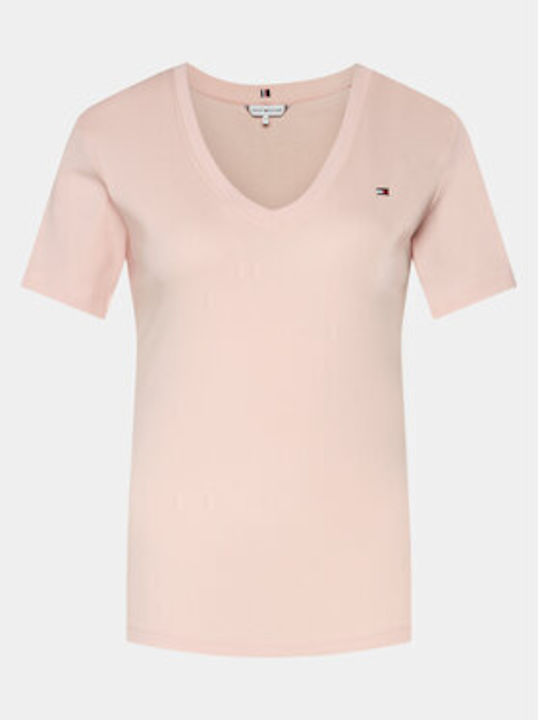 Tommy Hilfiger Damen T-Shirt mit V-Ausschnitt Pink