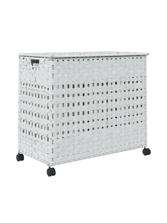 vidaXL Coș De Rufe Din Țesătură Pliabil Cu Capac 66x35x60cm Alb