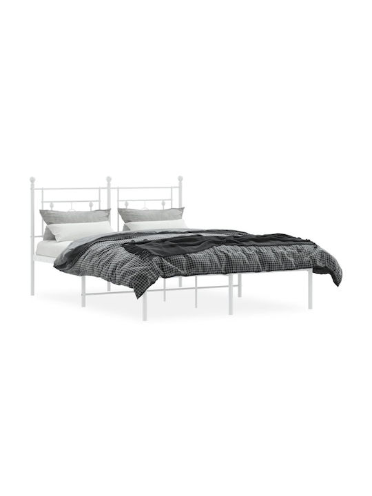 Double Metal Bed White with Slats for Mattress 135x190cm