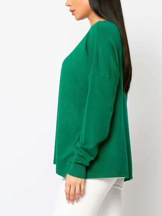Noobass Women's Long Sleeve Sweater with V Neckline Green