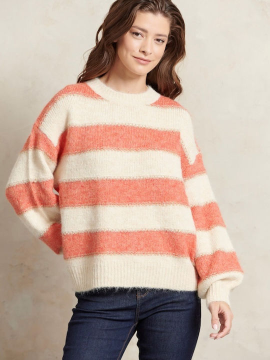 Matis Fashion Women's Long Sleeve Crop Pullover Wool Striped Orange