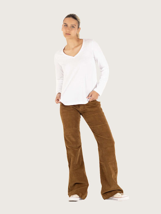 Indi & Cold Women's Corduroy Trousers Flared Ecru